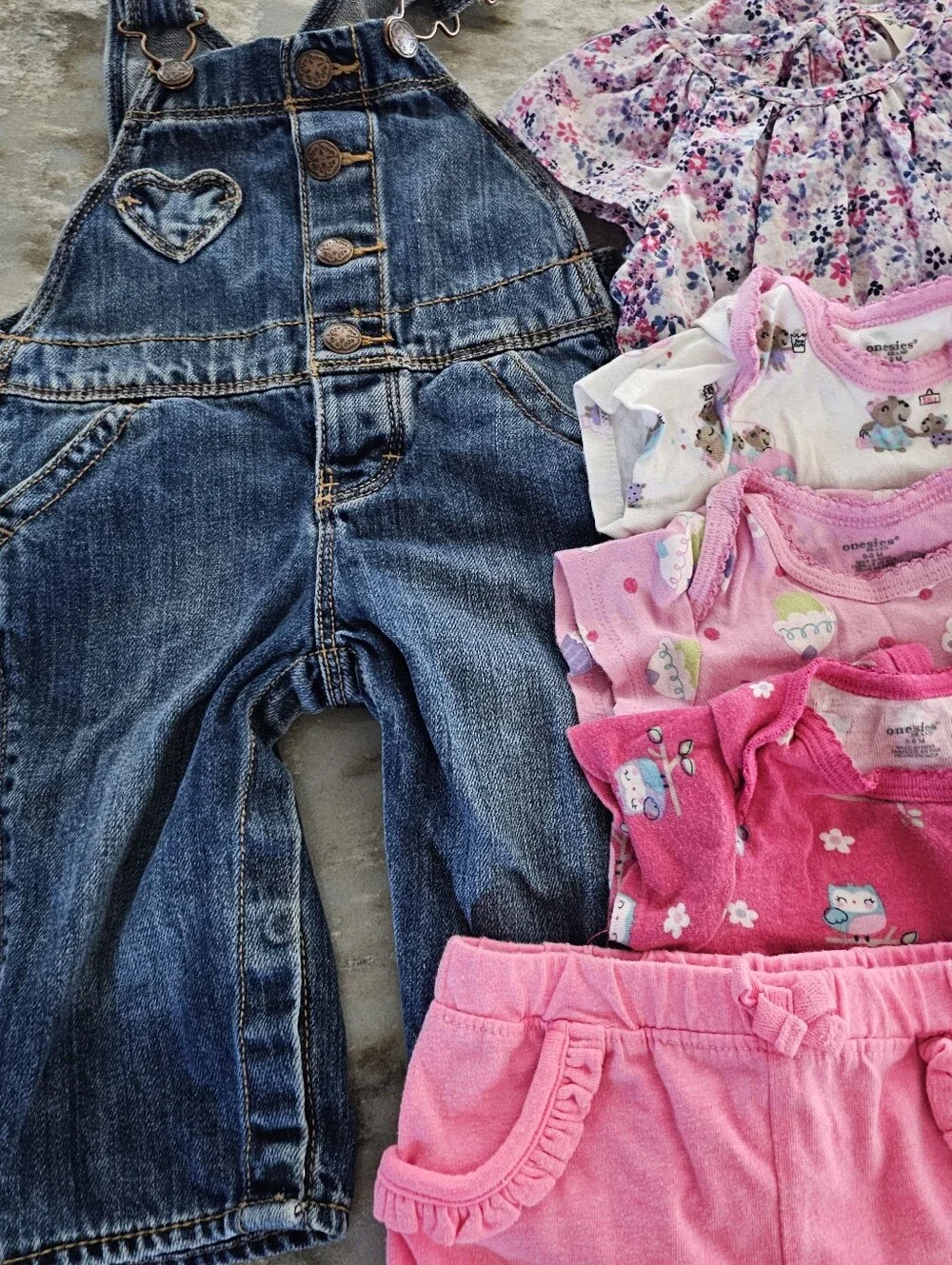 Baby Girl 6-9 Months Clothing Lot 10pc OshKosh Denim Heart Overalls Garanimals